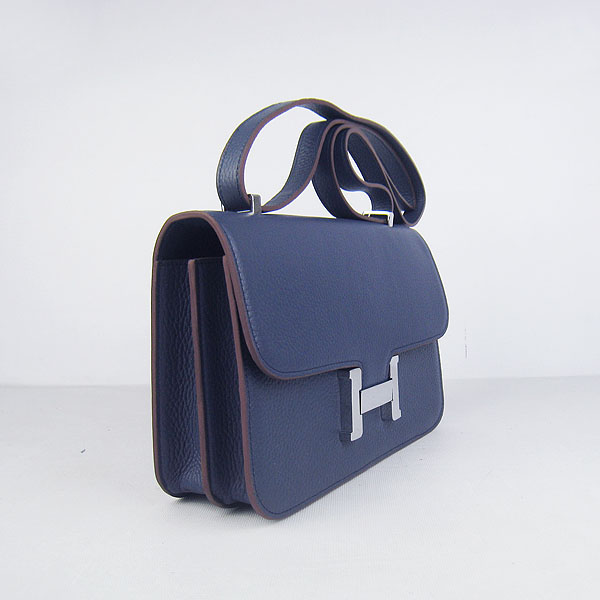 7A Hermes Constance Togo Leather Single Bag Dark Blue Silver Hardware H020